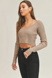 MABLE Long Sleeve Crop Sweater Top and Inner Bra Set - felvior