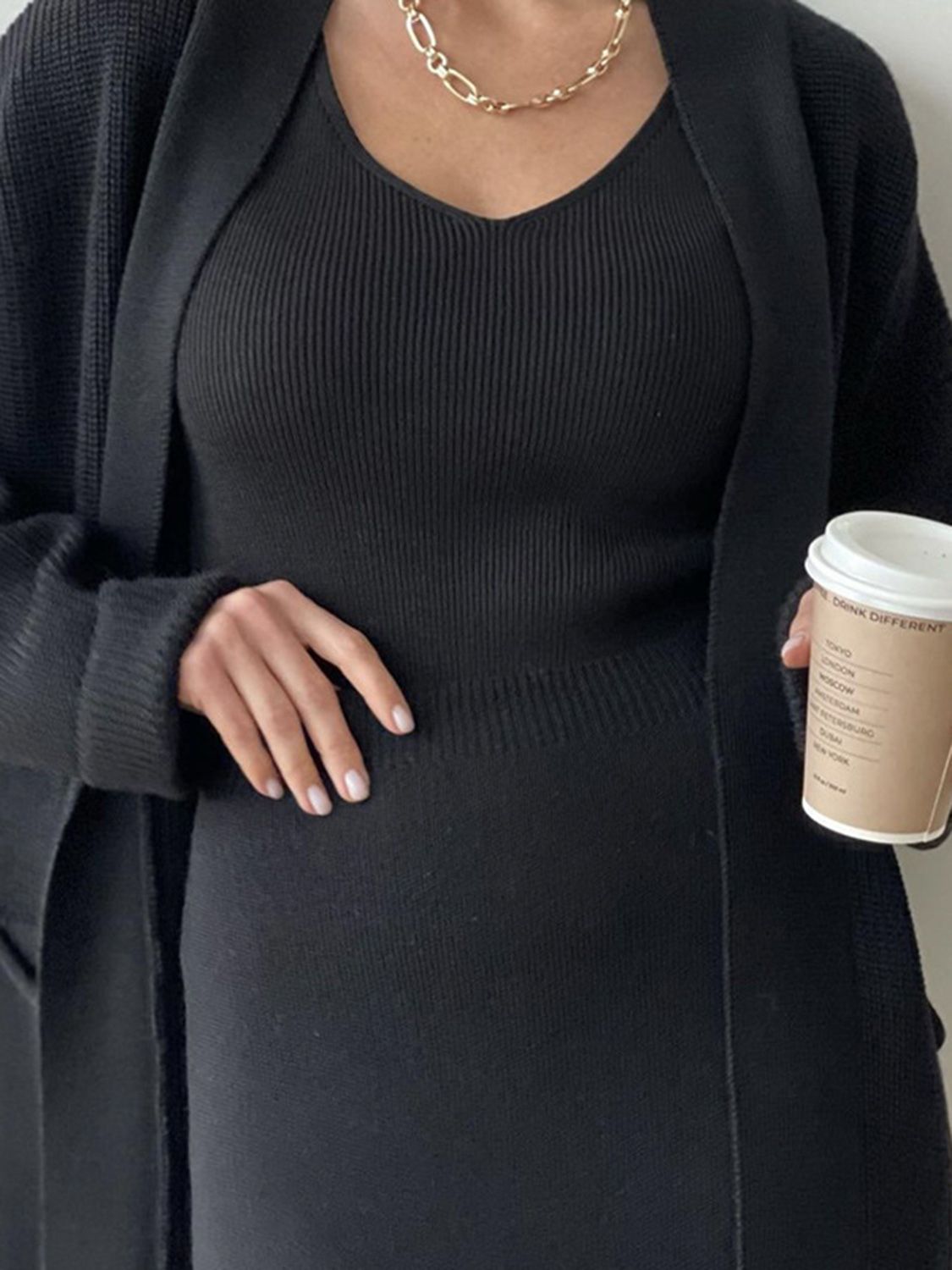 Pocketed Long Sleeve Cardigan and Skirt Sweater Set - felvior