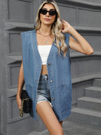 V-Neck Button Up Denim Vest