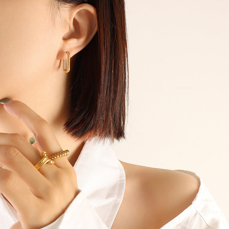 Titanium Steel Geometric Huggie Earrings - felvior