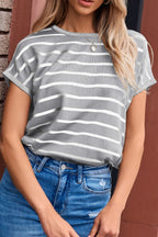 Striped Short Sleeve Knit Top