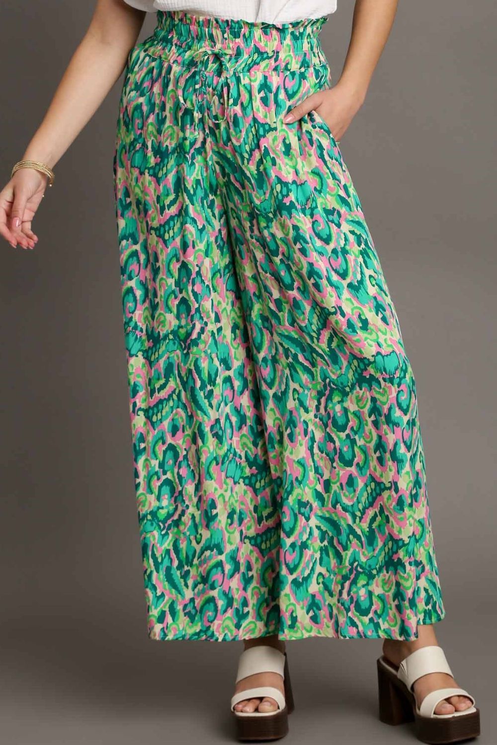 Umgee Full Size Mixed Print High Waist Wide Leg Pants Plus Size Image principale du produit