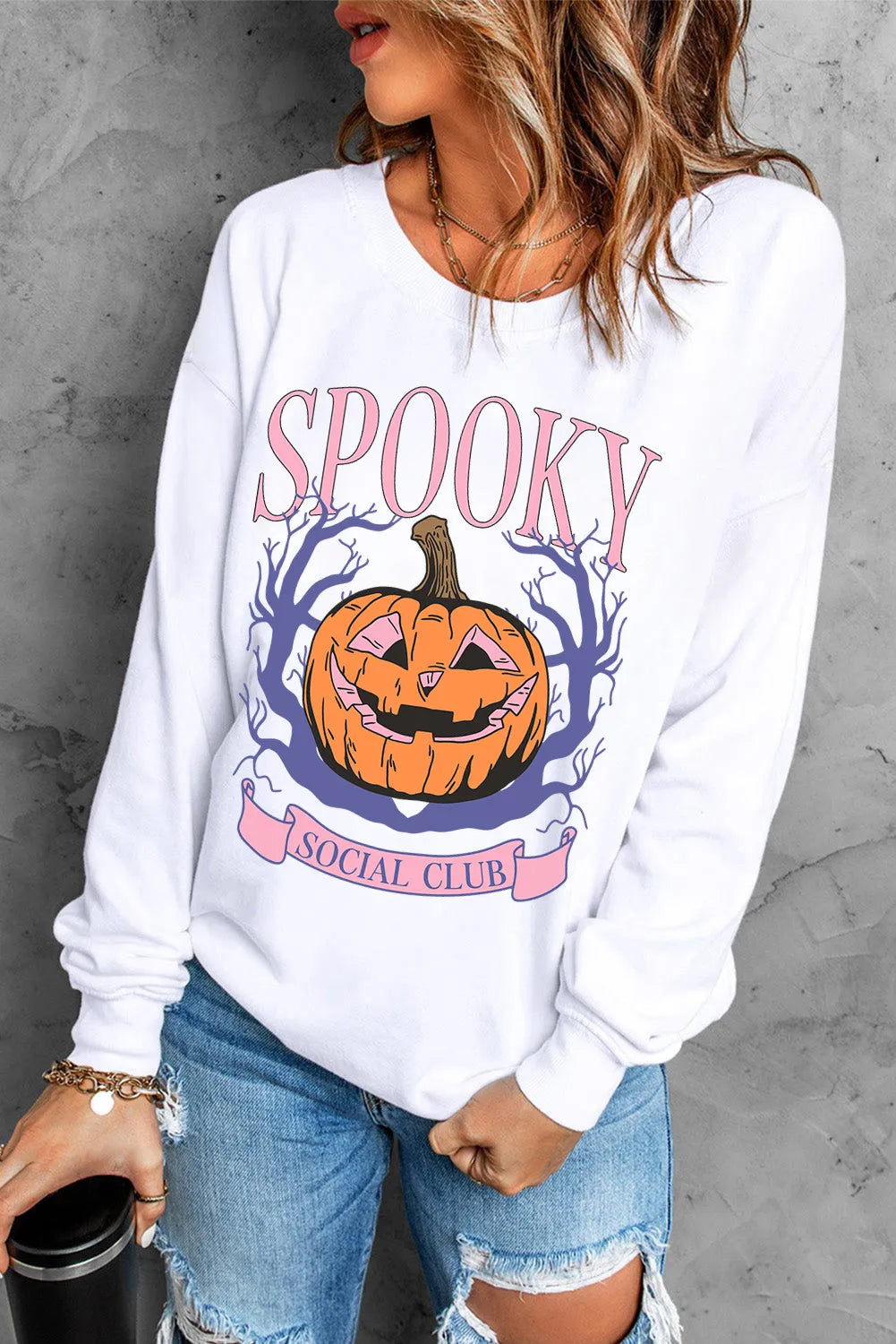 Jack-O'-Lantern Round Neck Long Sleeve Sweatshirt - felvior