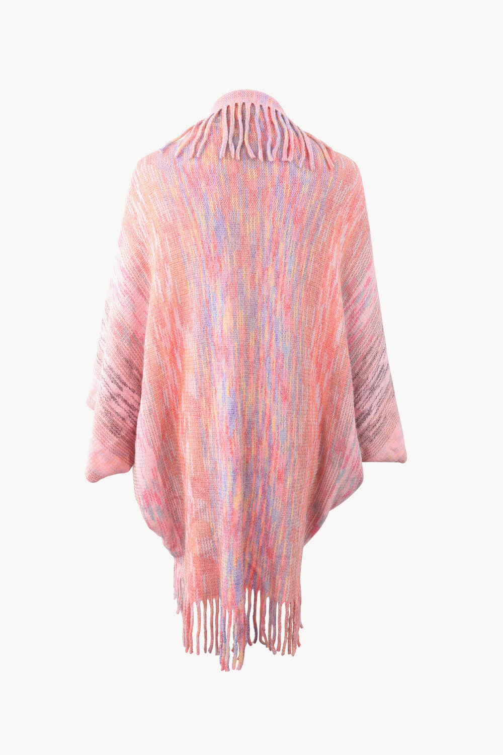 Multicolored Fringe Trim Poncho - felvior