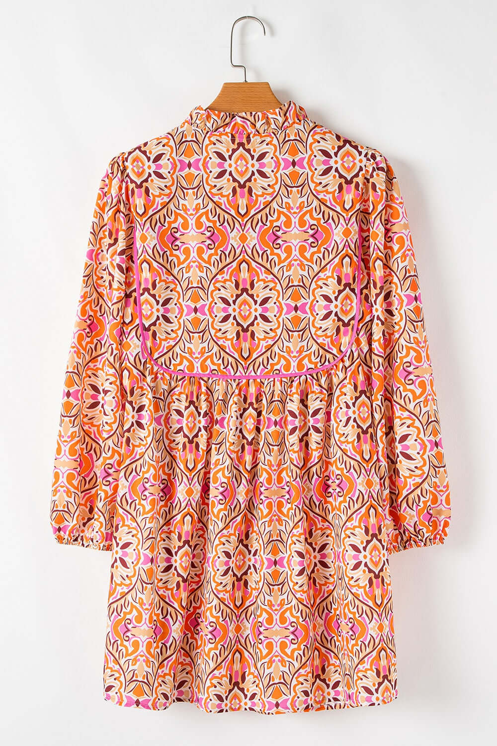 Printed Tie Neck Long Sleeve Mini Dress