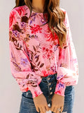 Smocked Printed Round Neck Lantern Sleeve Blouse - felvior