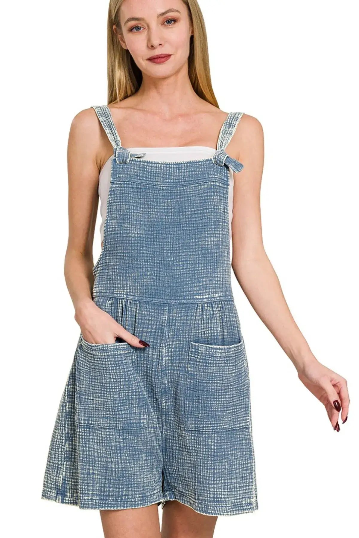 Zenana Woven Double Gauze Acid Washed Romper Hauptbild