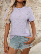Eyelet Round Neck Short Sleeve Top