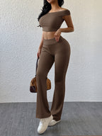 Boat Neck Cap Sleeve Top and Pants Set