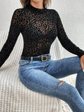 Leopard Mock Neck Long Sleeve Top - felvior