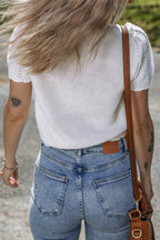 Openwork Round Neck Short Sleeve Knit Top