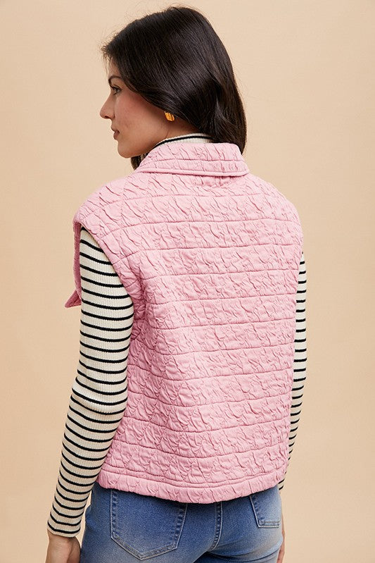 Annie Wear Texture Quilted Snap Down Vest Coat - felvior