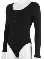Quarter Snap Ribbed Round Neck Long Sleeve Bodysuit
