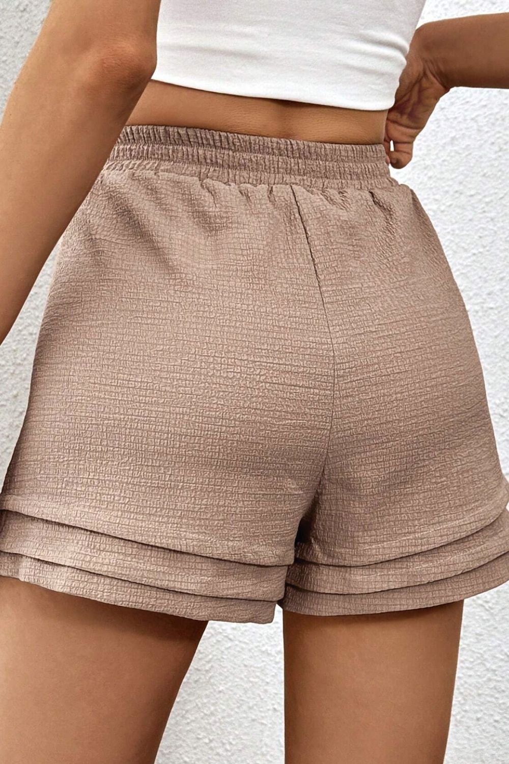 Textured Tiered Edge High Waist Shorts - felvior