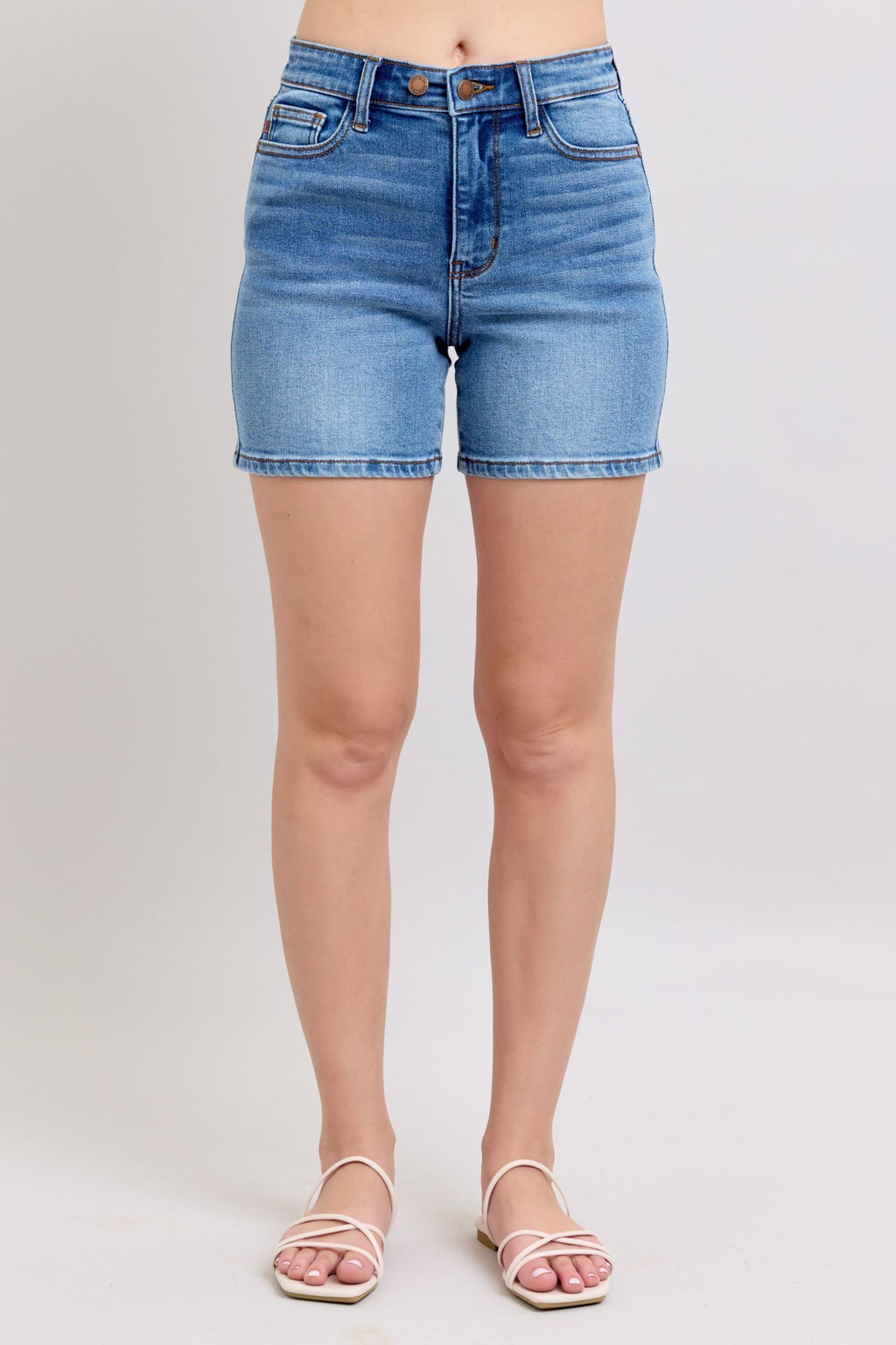 Judy Blue Full Size 2 Button Denim Shorts with Pockets Plus Size