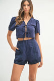MABLE Crochet Lace Detail Crop Top and Shorts Set - felvior