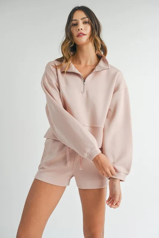 MABLE Half Zip Sweatshirt and Shorts Set - felvior