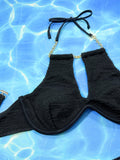 Halter Neck Chain Detail Two-Piece Bikini Set - felvior