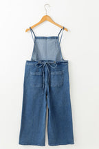 Adjustable Tie Straps Wide Leg Denim Overalls