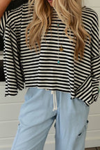 Stripe Batwing Sleeve Round Neck Oversized Top