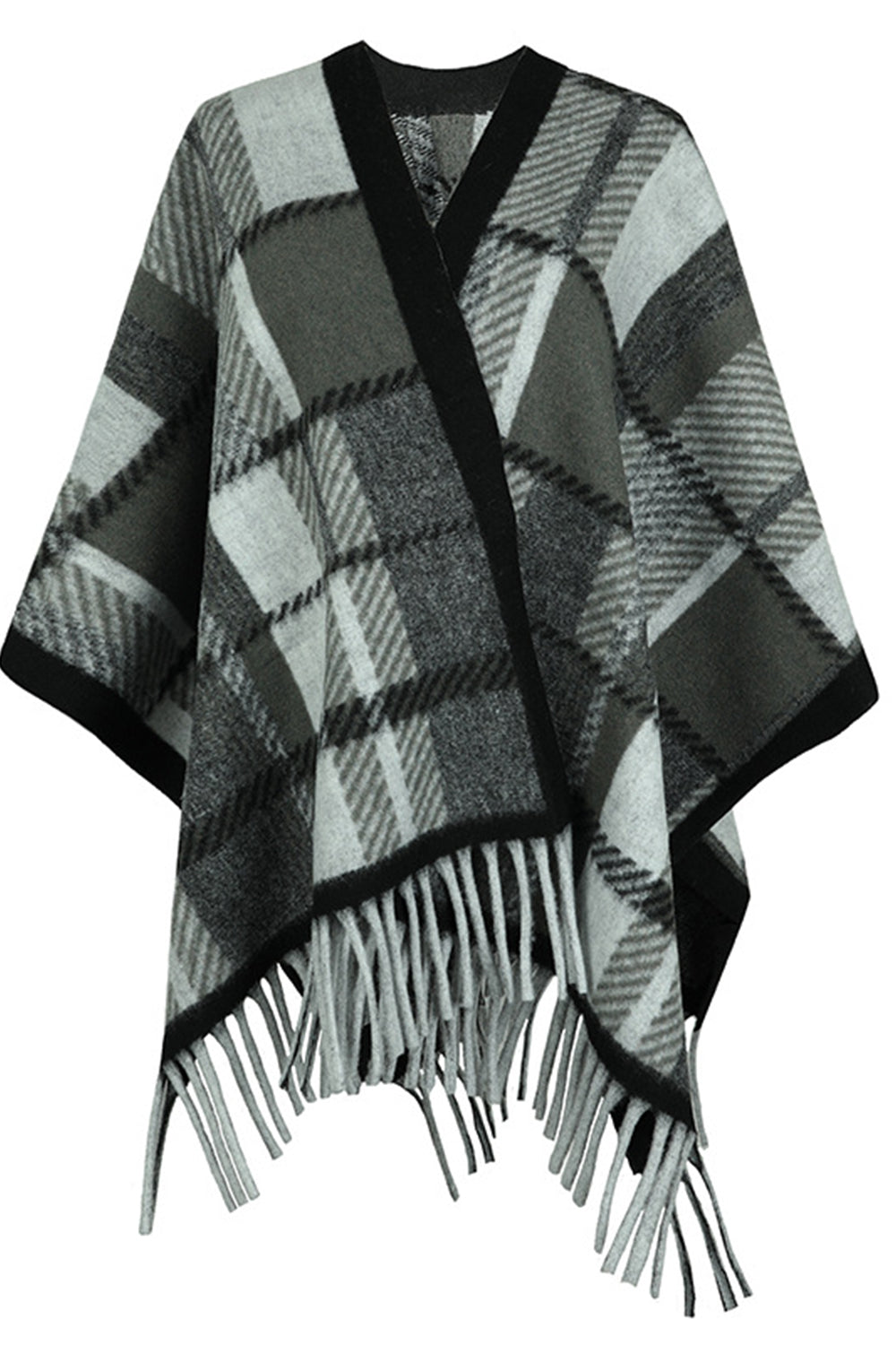 Cloak Sleeve Fringe Detail Poncho - felvior