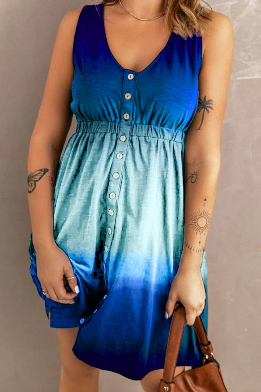 Double Take Scoop Neck Buttoned Sleeveless Magic Dress with Pockets - felvior