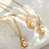 18K Gold-Plated Pearl Pendant Necklace - felvior