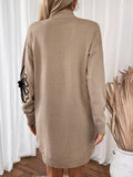 Perfee Flower Mock Neck Long Sleeve Sweater Dress - felvior