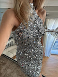 Devine Sequin Halter Neck Mini Dress - felvior