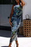 Backless Printed Halter Neck Dress - felvior