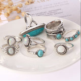 Alloy Turquoise 8-Piece Ring Set - felvior
