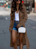 Collared Neck Long Sleeve Trench Coat - felvior