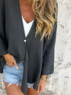 Full Size One Button Long Sleeve Shirt Plus Size