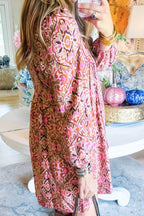 Printed Tie Neck Long Sleeve Mini Dress