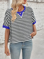 Lovelet Striped Round Neck Short Sleeve T-Shirt