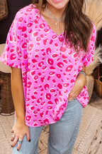 Leopard V Neck Loose Short Sleeve Top
