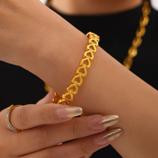 18K Gold-Plated Stainless Steel Heart Bracelet - felvior
