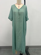 Full Size V-Neck Short Sleeve Midi Dress Plus Size