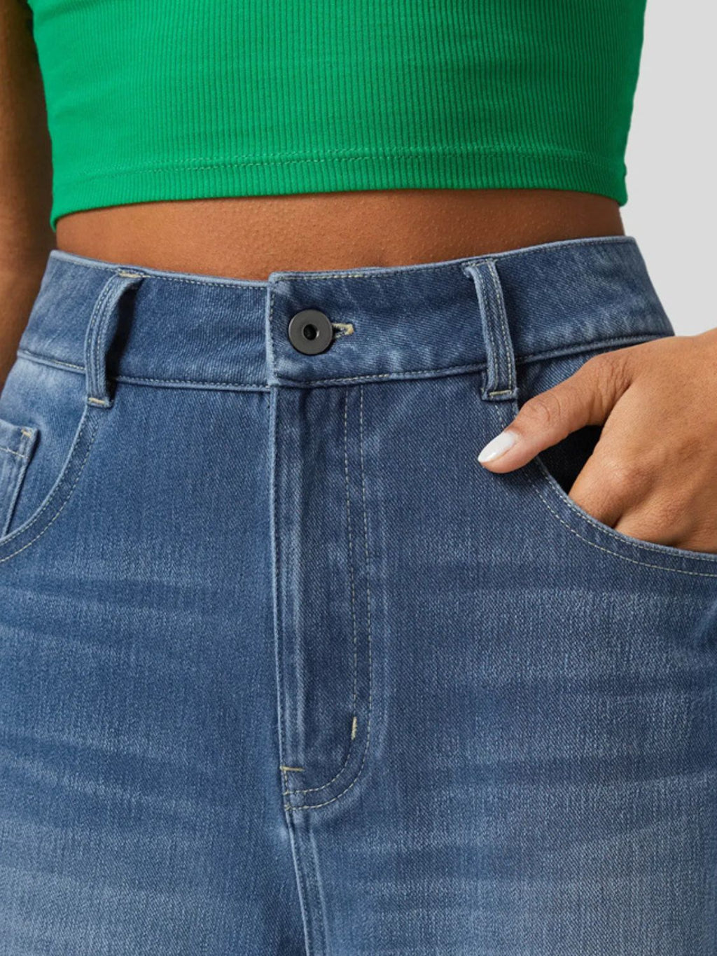 High Rise Rolled Straight Leg Jeans