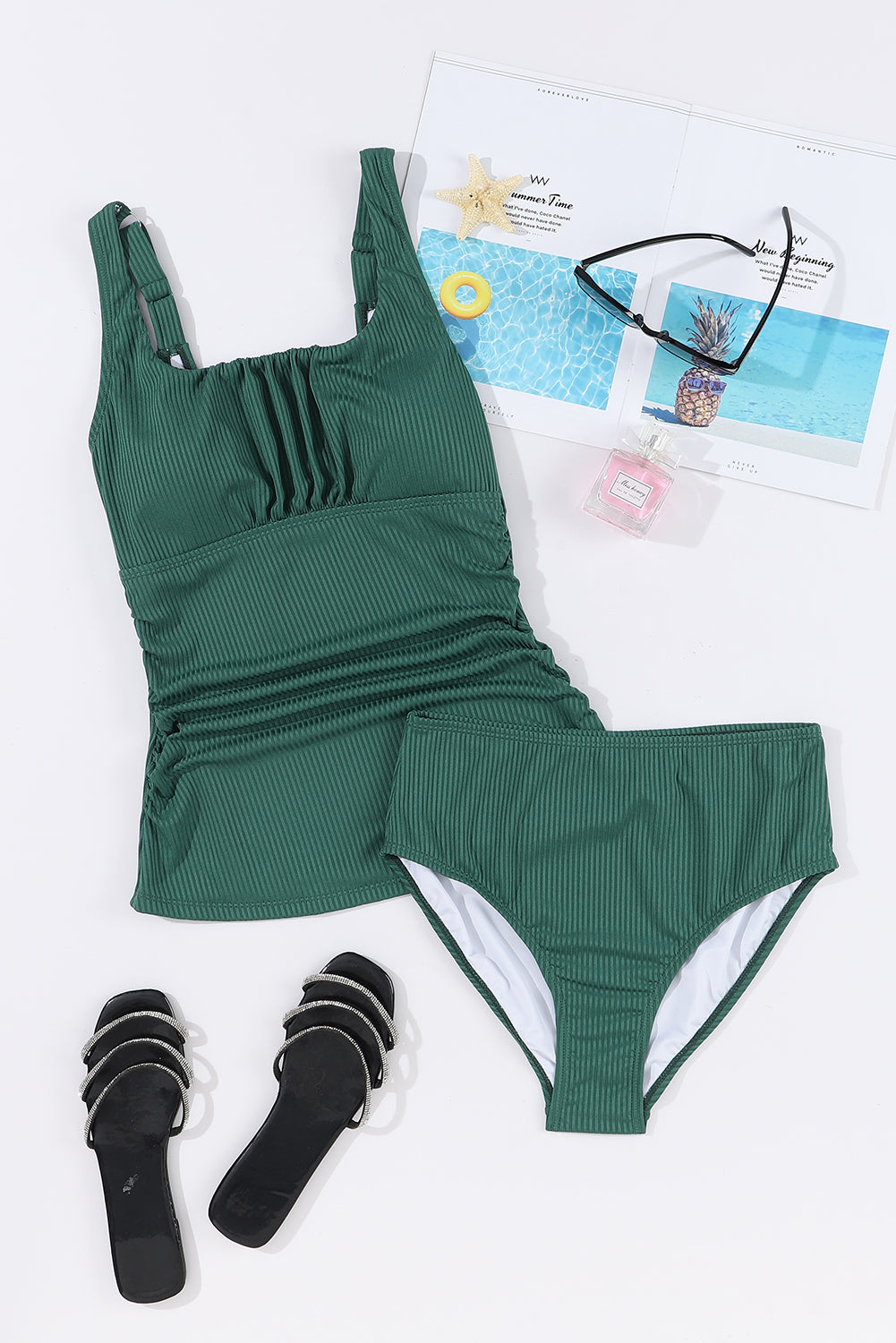 Square Neck Wide Strap Tankini Set - felvior