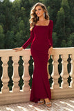 Square Neck Long Sleeve Dress - felvior