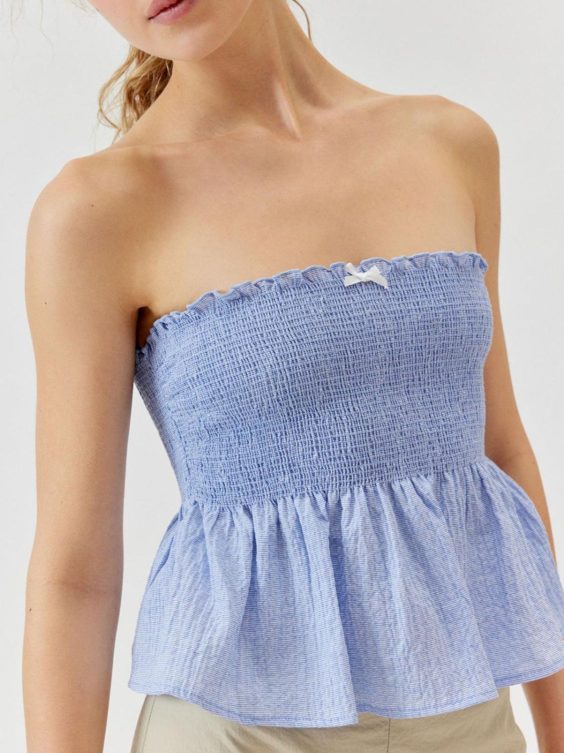Smocked Peplum Tube Top - felvior