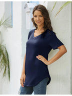 Full Size Solid V-Neck Short Sleeve T-Shirt Plus Size