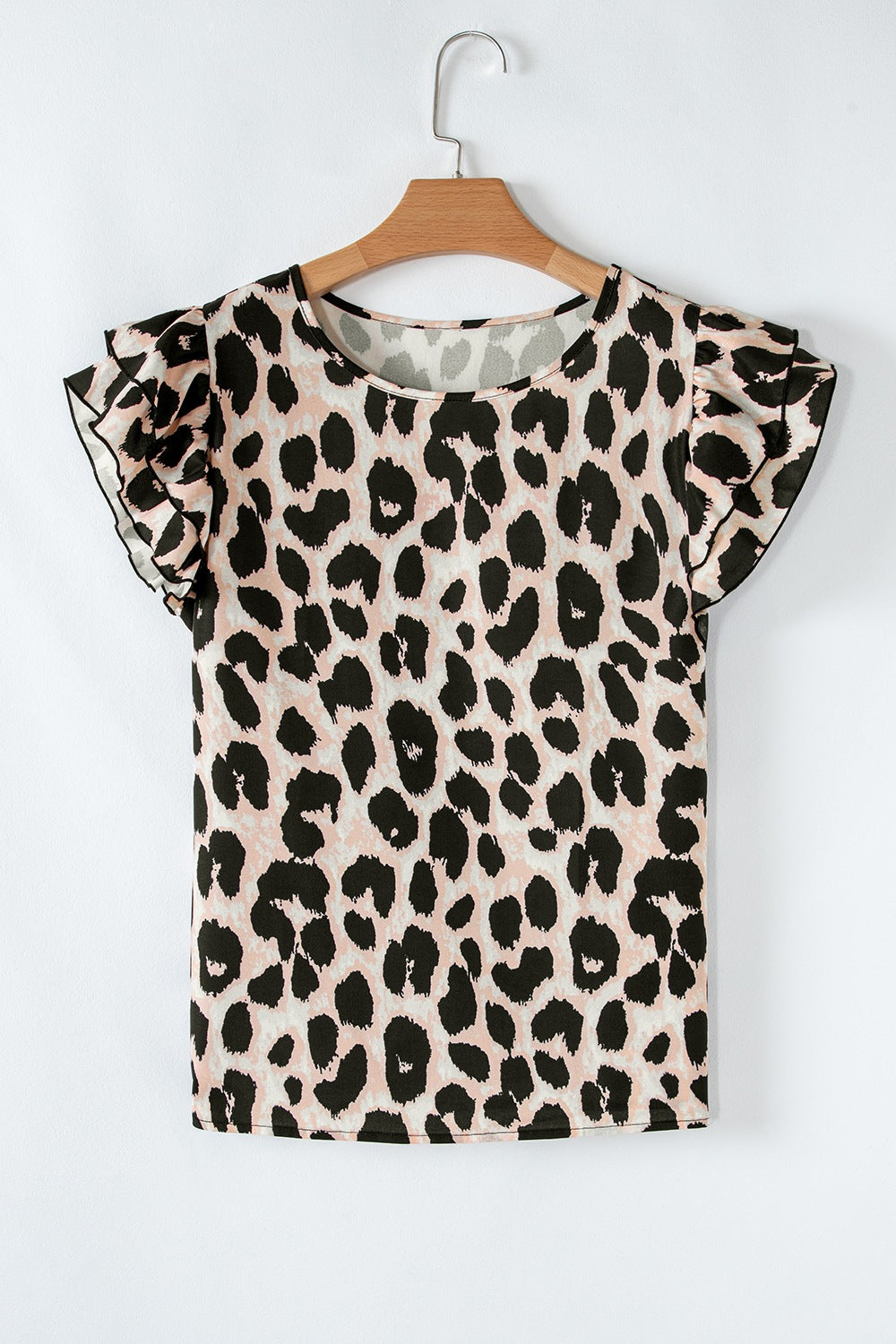 Leopard Layered Ruffled Cap Sleeve Blouse