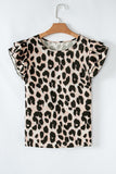 Leopard Layered Ruffled Cap Sleeve Blouse - felvior