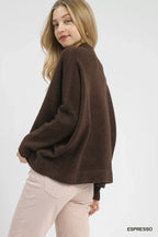 Umgee V-Neck Sweater with Wide Trim Detail