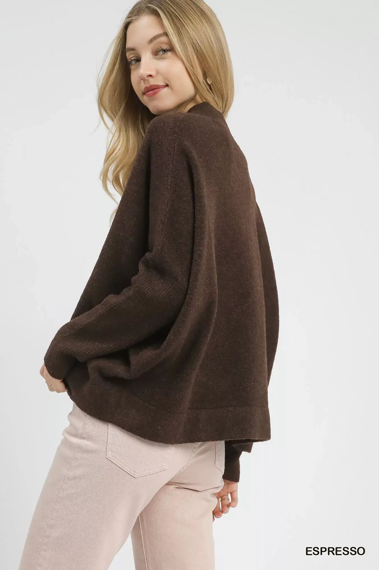 Umgee V-Neck Sweater with Wide Trim Detail