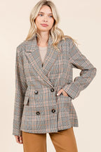 Mittoshop Plaid Double Breasted Relaxed Fit Blazer