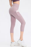 Wide Waistband Cropped Active Leggings with Pockets - felvior