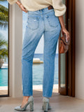 Distressed Buttoned Jeans with Pockets - felvior